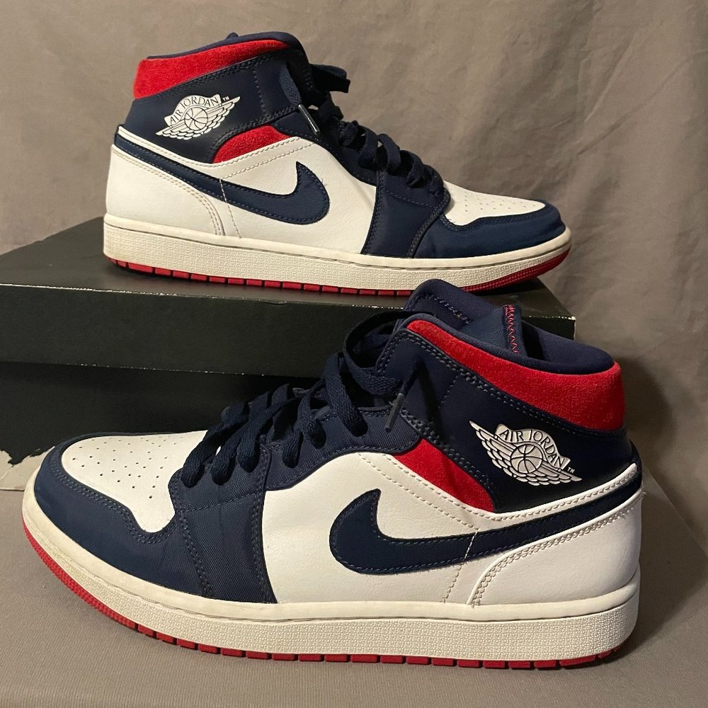 Nike Air Jordan 1 Mid SE USA Olympic White Blue Red